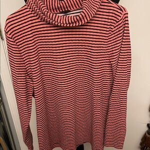 Talbots Coral and Black Striped Cowl Neck Sweater